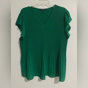 Adrianna Papell Green Pleated Flutter Sleeve Top sz XL EUC MSRP $79